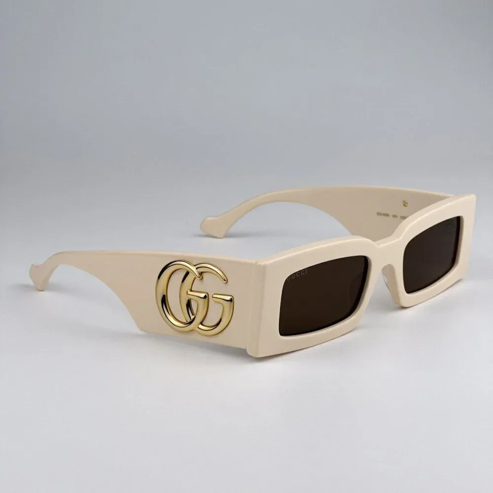 NEW Gucci GG1425S 004 Ivory Brown Rectangle Unisex Sunglasses GG 1425S